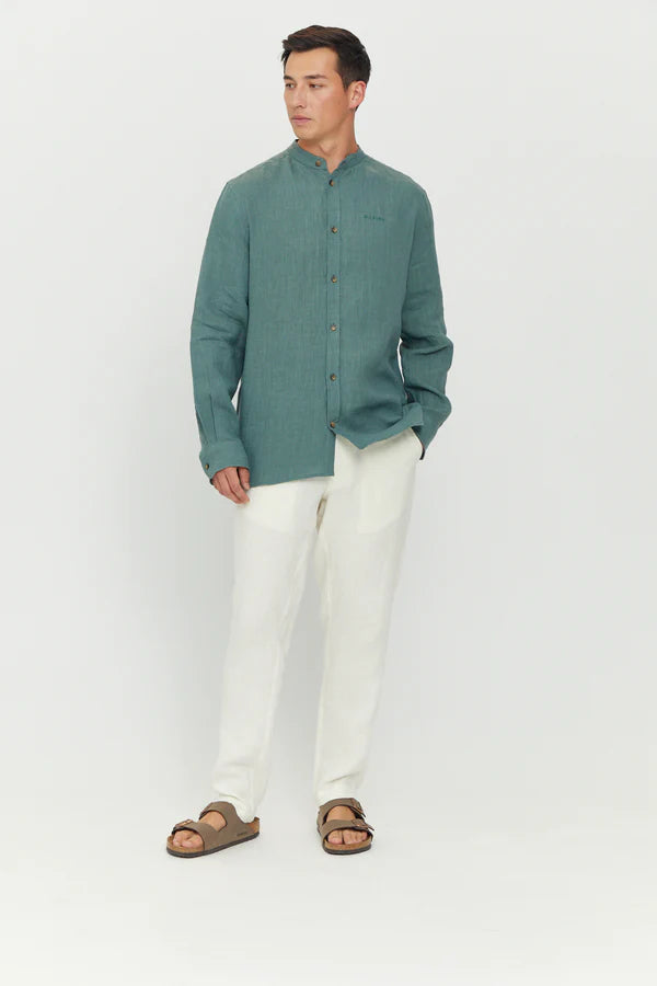 Mazine Altona Linen Shirt lang Arm Hemd - Jade