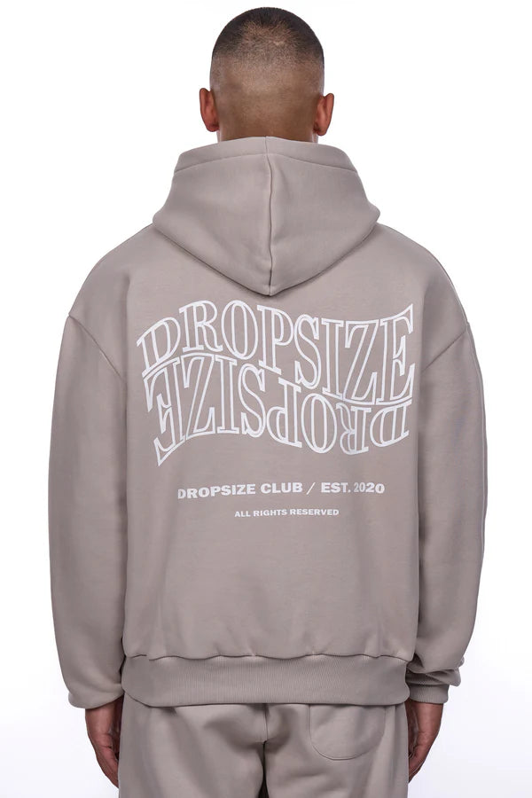 Dropsize HD-241 HEAVY OVERSIZE Mirrored Logo Hoodie Pumic Stone