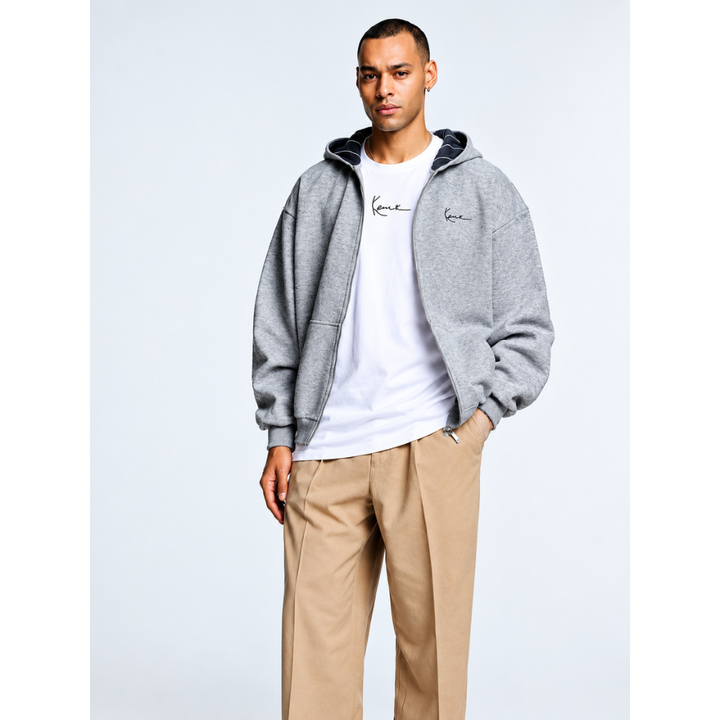 Karl Kani Signature Pinstripe Oversized Zip Hoodie - Grey