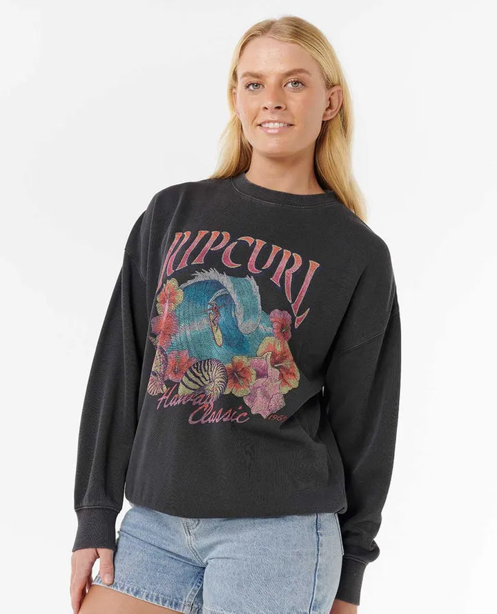 Ripcurl Summer Hawaii Classic Heritage Woman Crew Neck - Washed Black