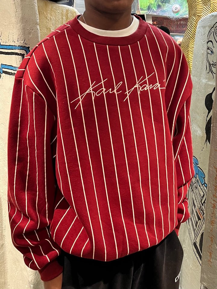 Karl Kani Autograpgh Pinstripe Crewneck Sweatshirt -  red