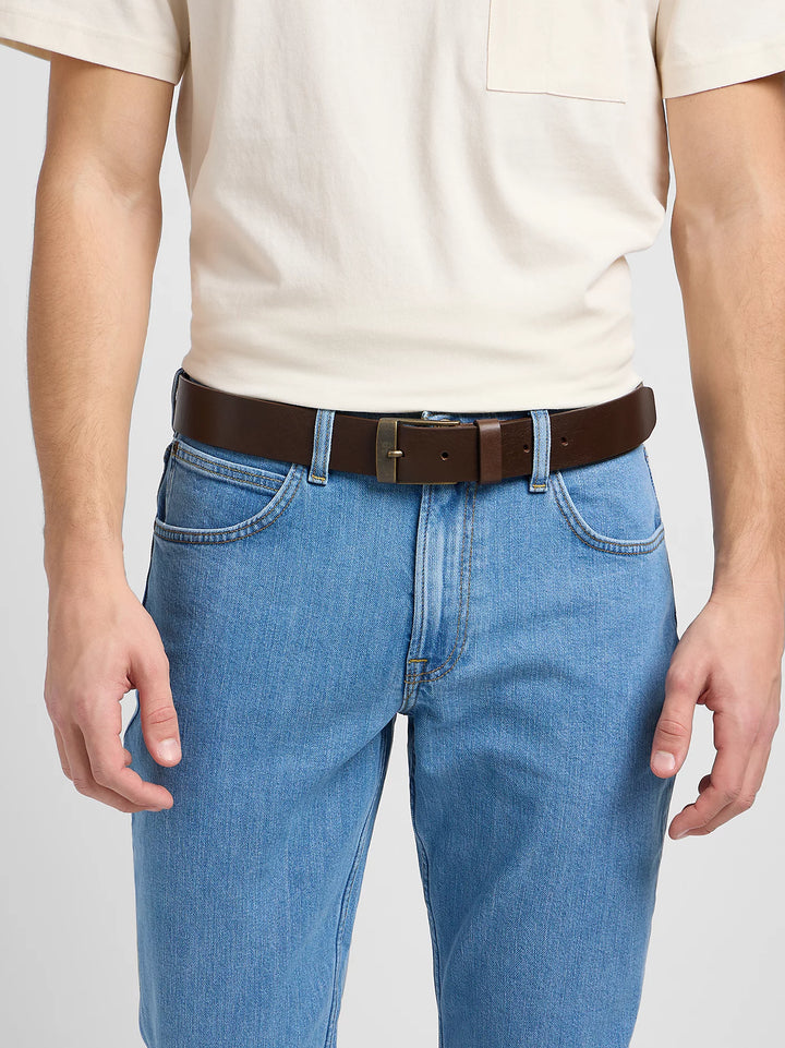 Lee Leather Belt Gürtel Logo Buckle - Dark Brown