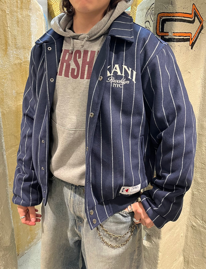 Karl Kani Pinstripes Wool Jacket - dark blue off white