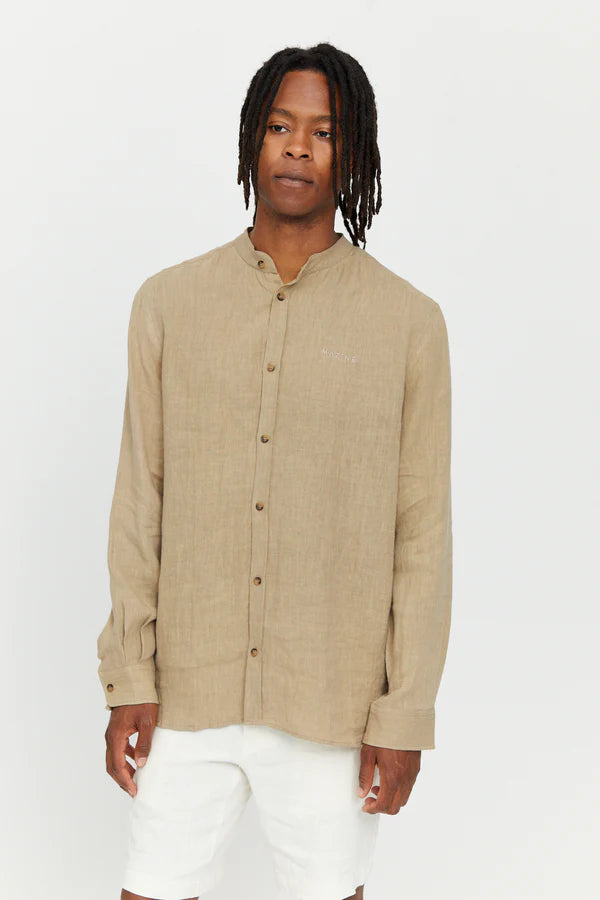 Mazine Altona Linen Shirt lang Arm Hemd - Sandy Olive