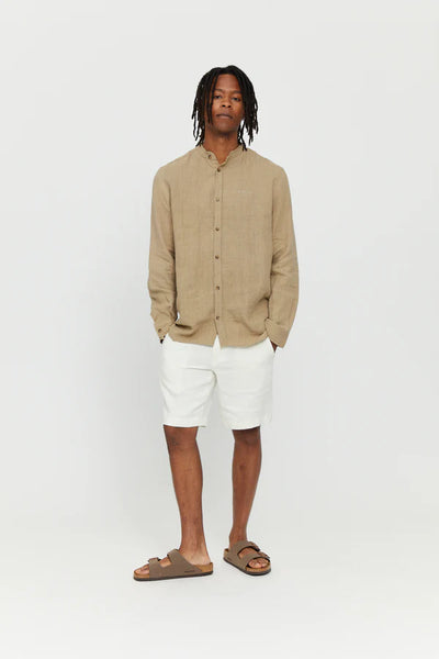 Mazine Altona Linen Shirt lang Arm Hemd - Sandy Olive