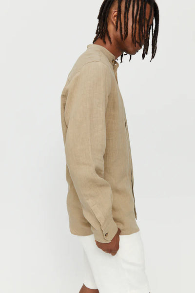 Mazine Altona Linen Shirt lang Arm Hemd - Sandy Olive