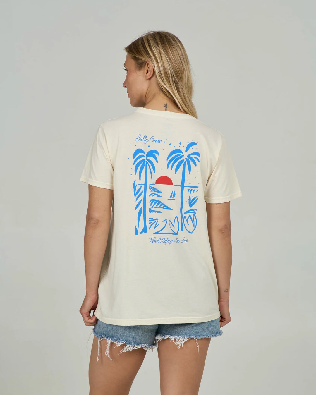 Salty Crew Geo Palm Bf Tee - Cream White