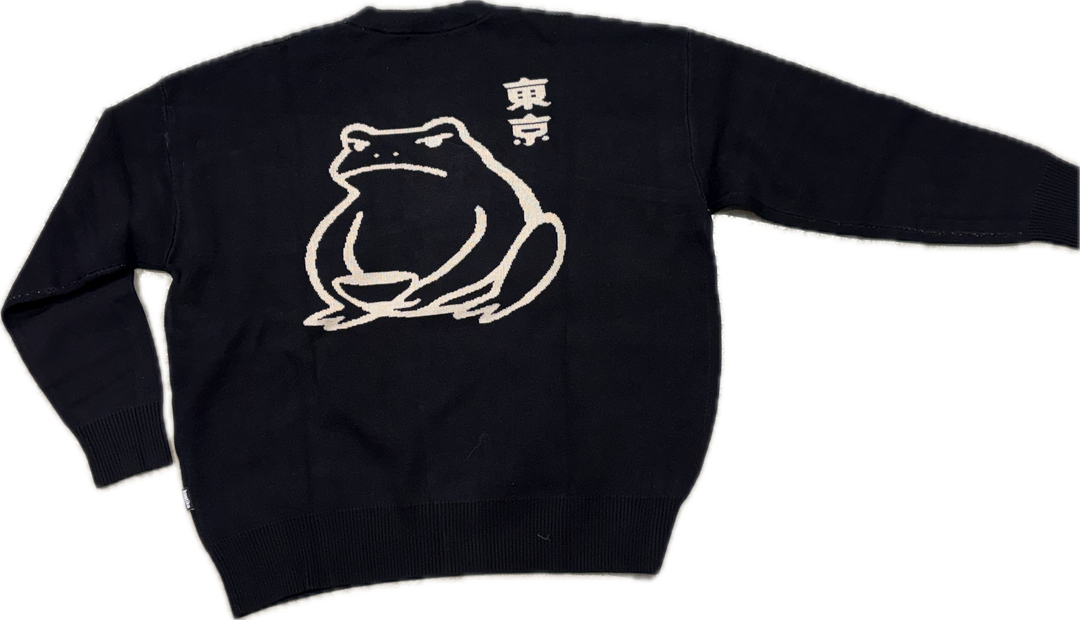 Kaotiko Ramen Frog Jersey Stick Pulli - Schwarz