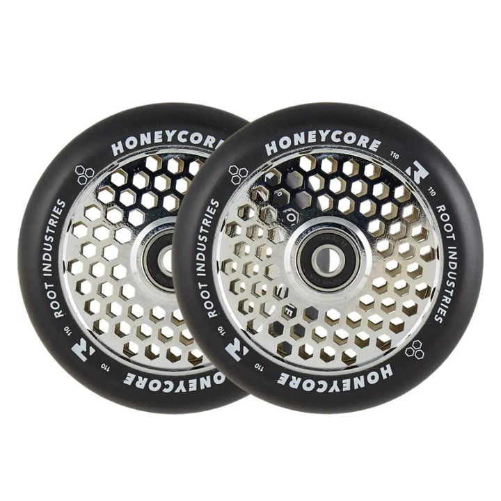 Root Honeycore Schwarz 110mm Stunt Scooter Rollen 2 Stück - Mirror Silber
