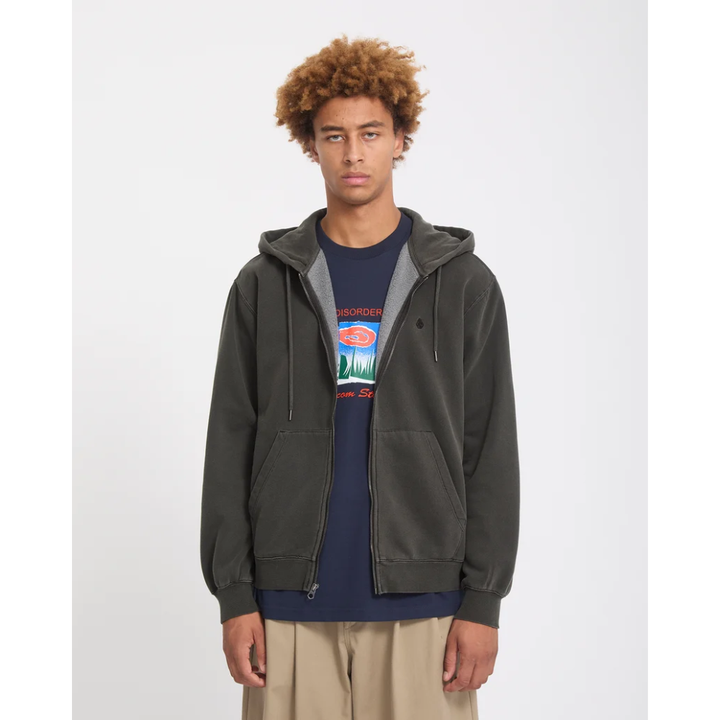 Volcom Single Stone Zip Sweatshirt - Rinsed Black RIB