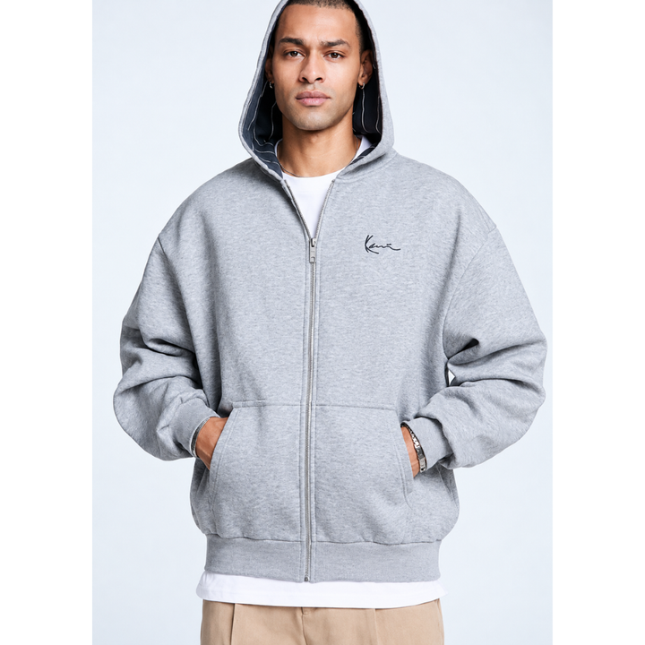Karl Kani Signature Pinstripe Oversized Zip Hoodie - Grey