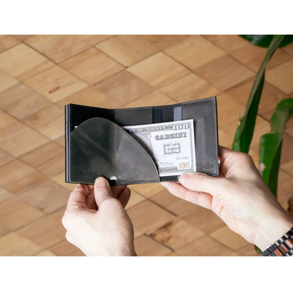Garzini / Hunterson Metal Wallet Slim Trifold - 10 Cards - gebürstet Black