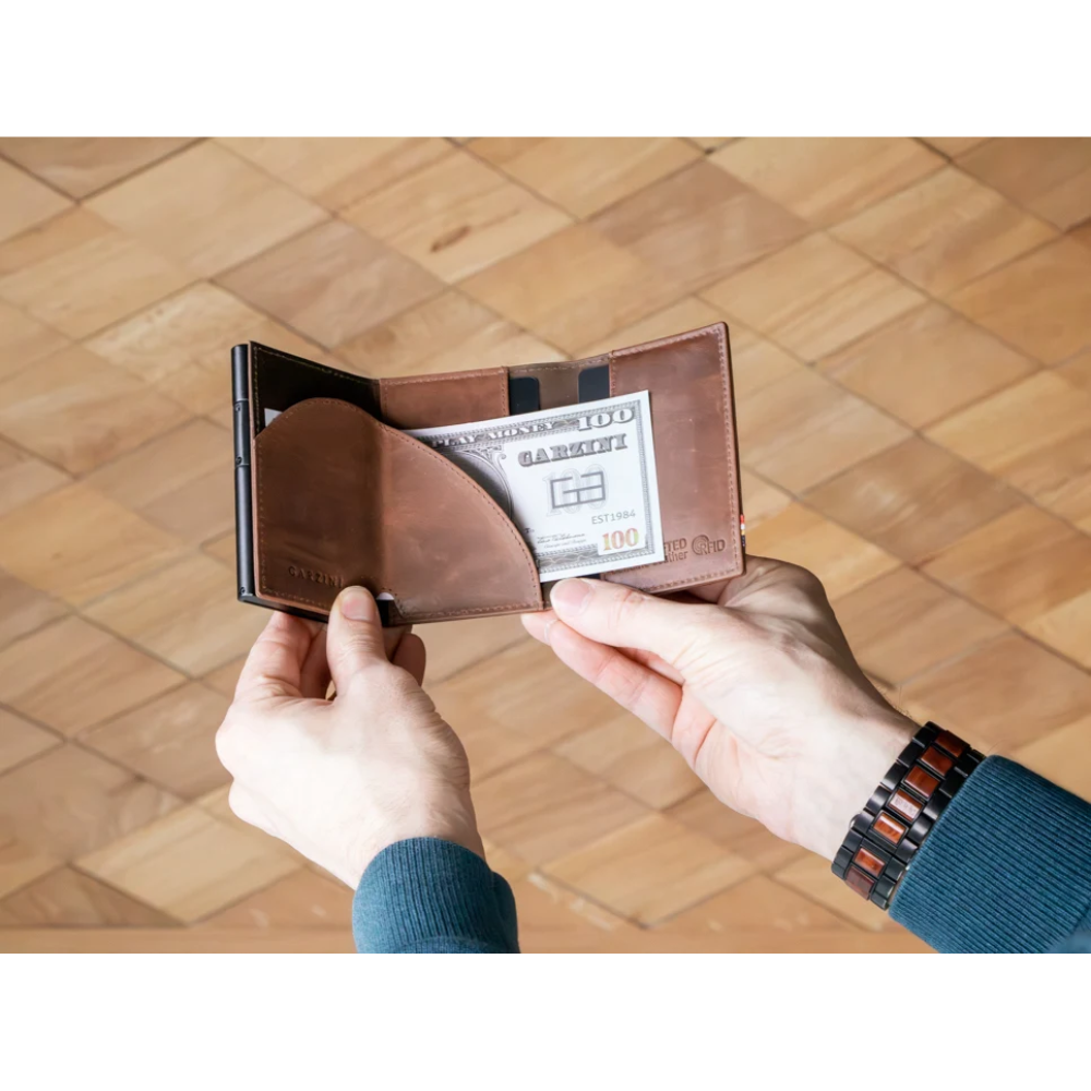 Garzini / Hunterson Metal Wallet Slim Trifold - 10 Cards - gebürstet Brown