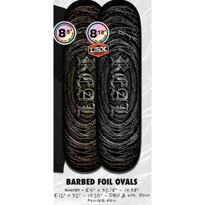 Real Barbed Team Wire Foil Oval 8,12" Deck - Black Silver