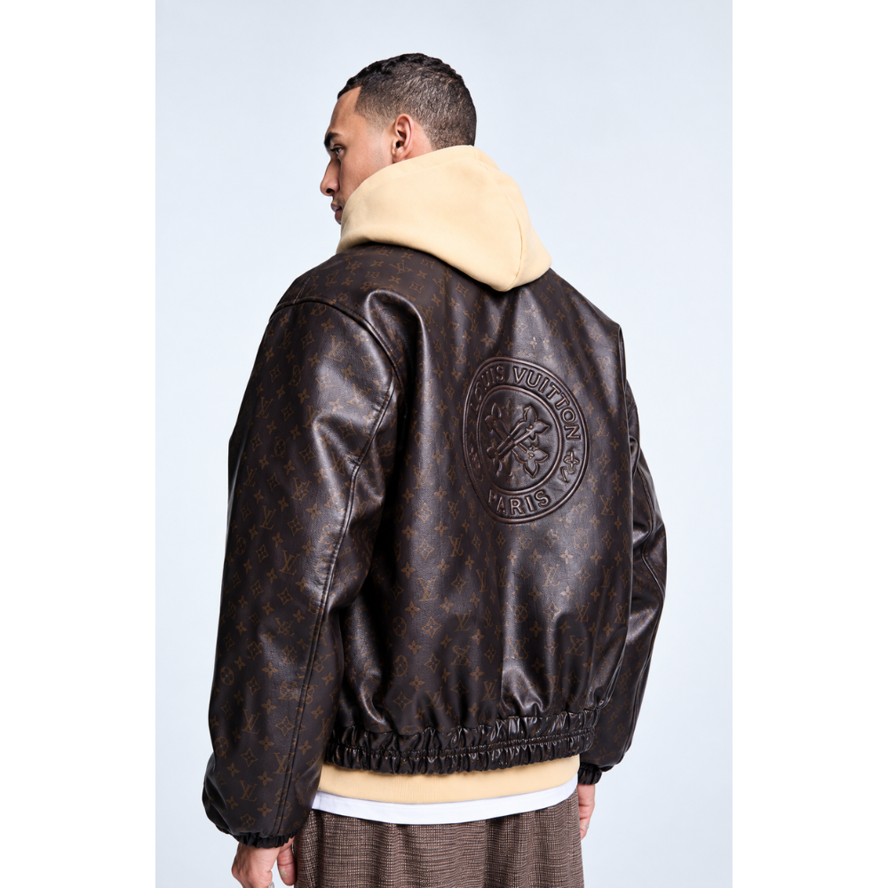 Karl Kani Cursive PU Leather Coach Jacket - Brown