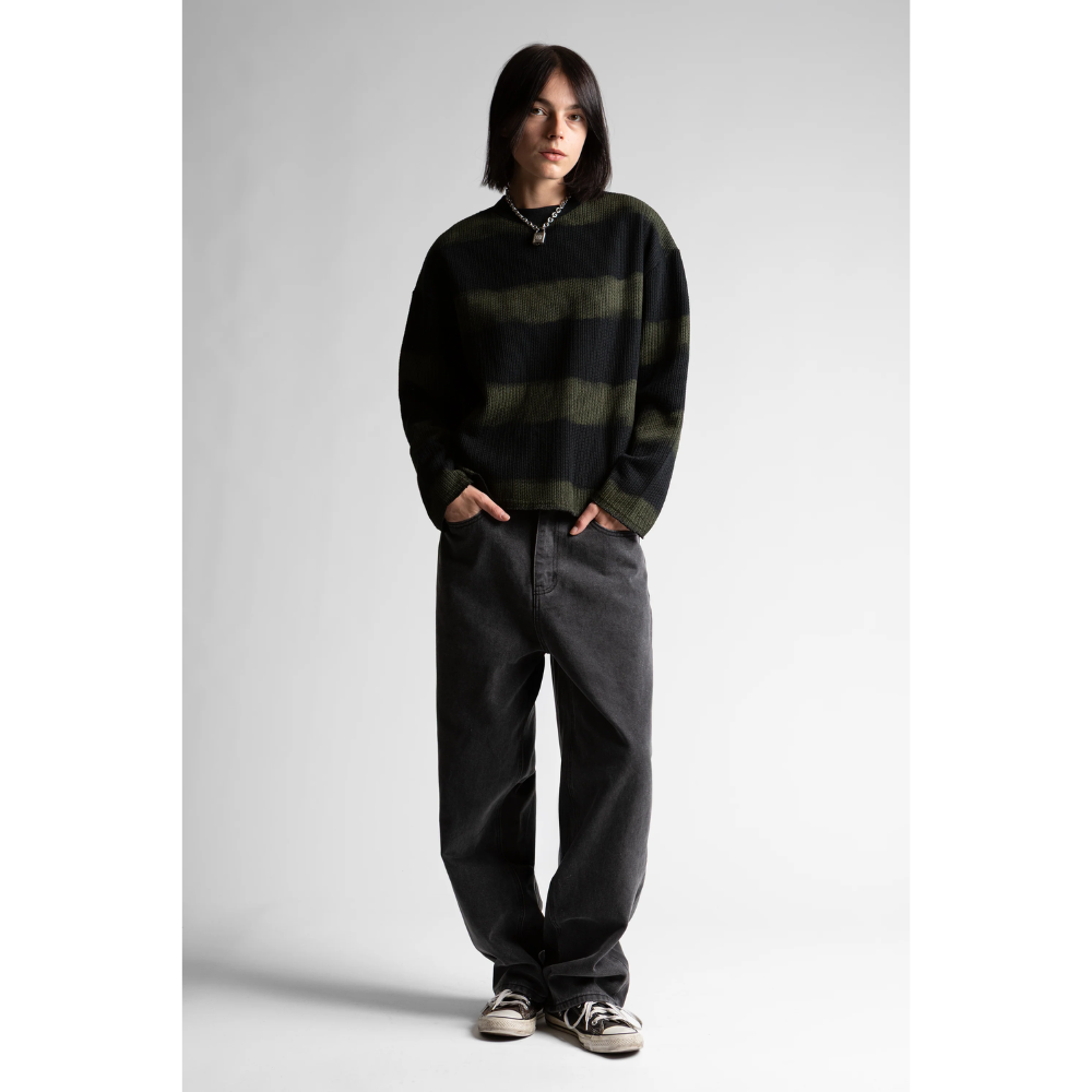 Wasted Paris Crewneck Script Striped - Army Green