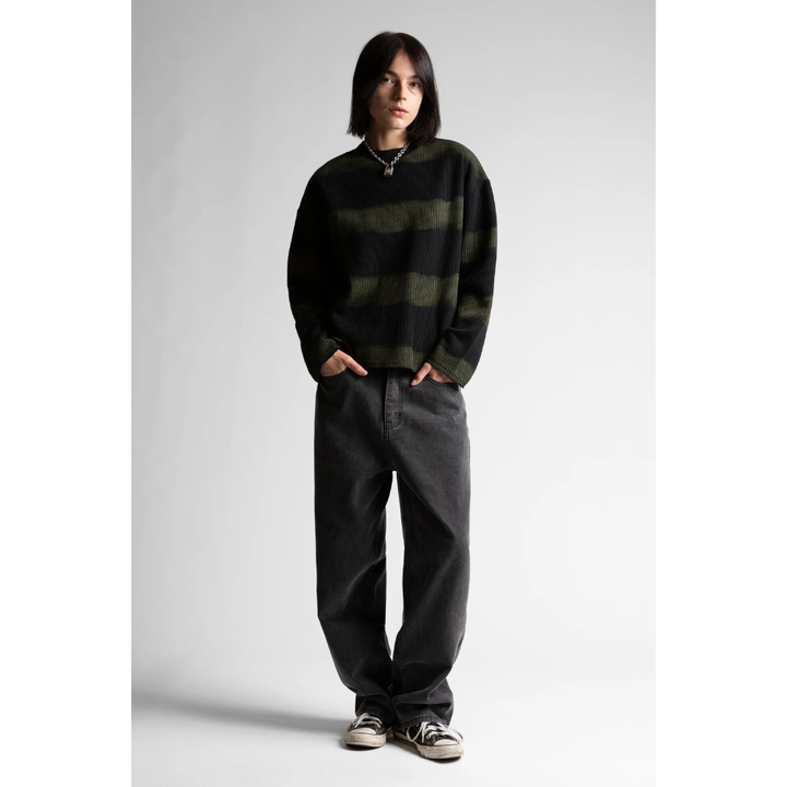 Wasted Paris Crewneck Script Striped - Army Green