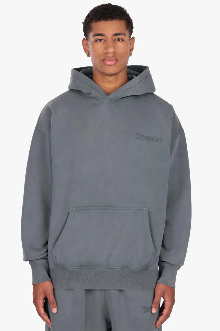 Dropsize HD-583 HEAVY OVERSIZE HD LOGO HOODIE WASHED GREY