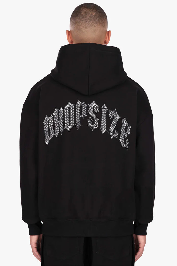 Dropsize HD-559 HEAVY OVERSIZE RHINESTONE HOODIE BLACK