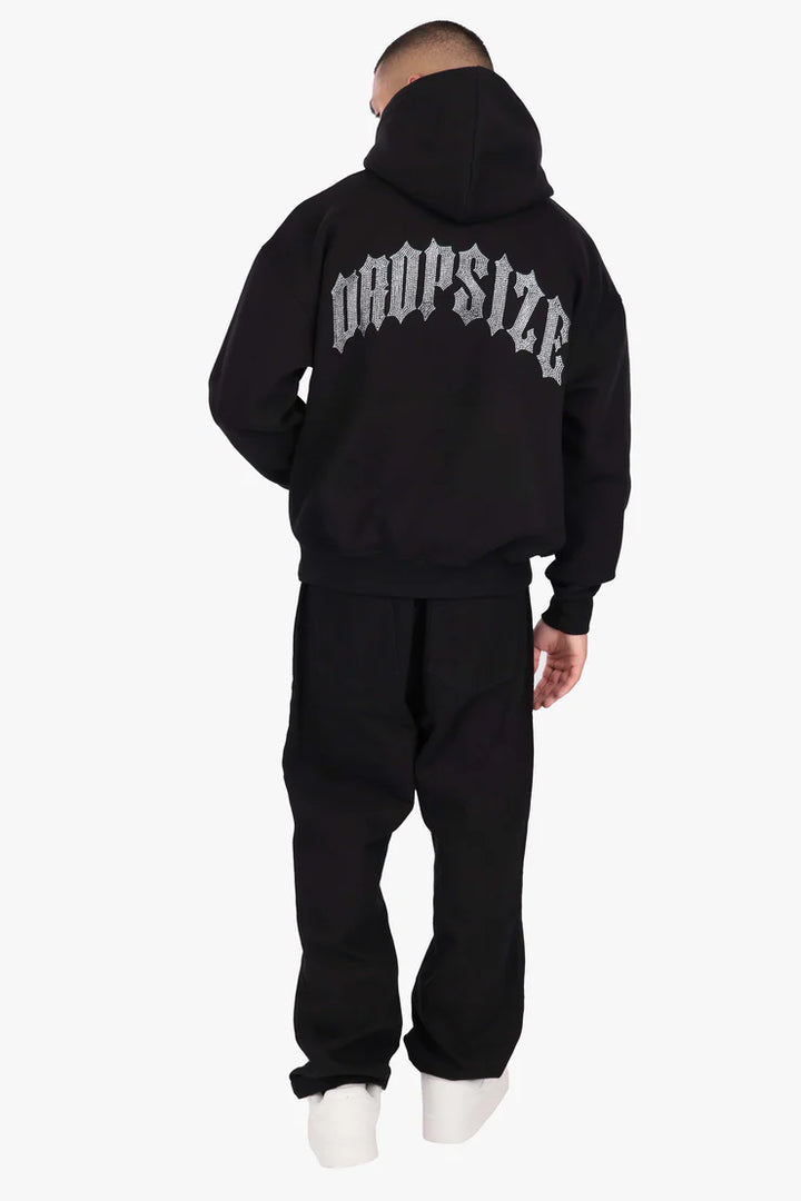Dropsize HD-559 HEAVY OVERSIZE RHINESTONE HOODIE BLACK