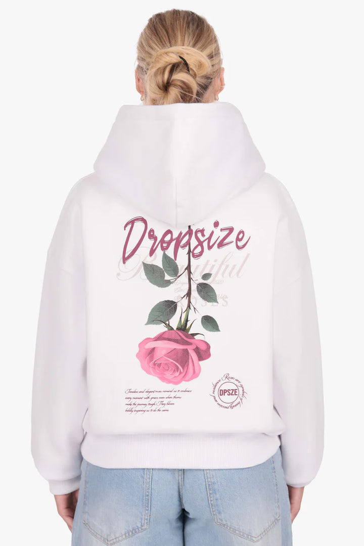Dropsize WHD-022  PURPLE ROSE HOODIE WHITE