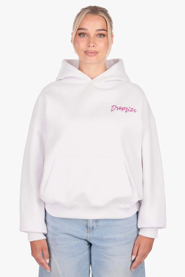 Dropsize WHD-022  PURPLE ROSE HOODIE WHITE