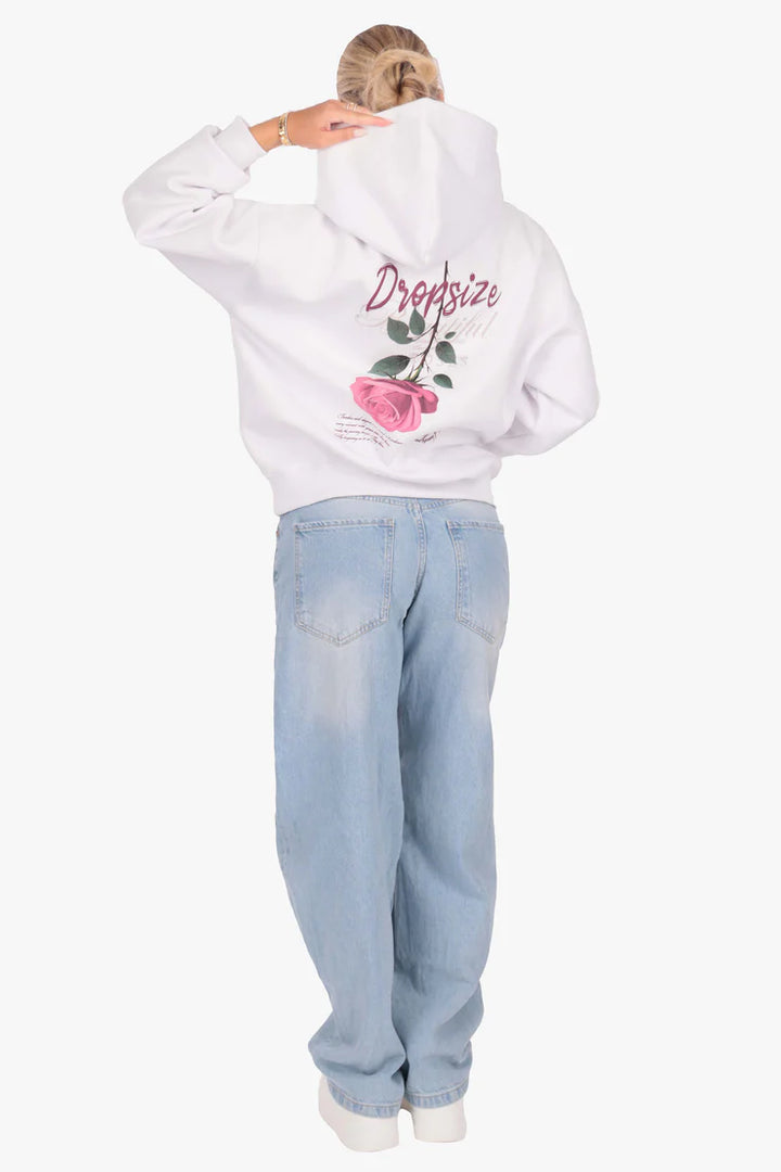 Dropsize WHD-022  PURPLE ROSE HOODIE WHITE