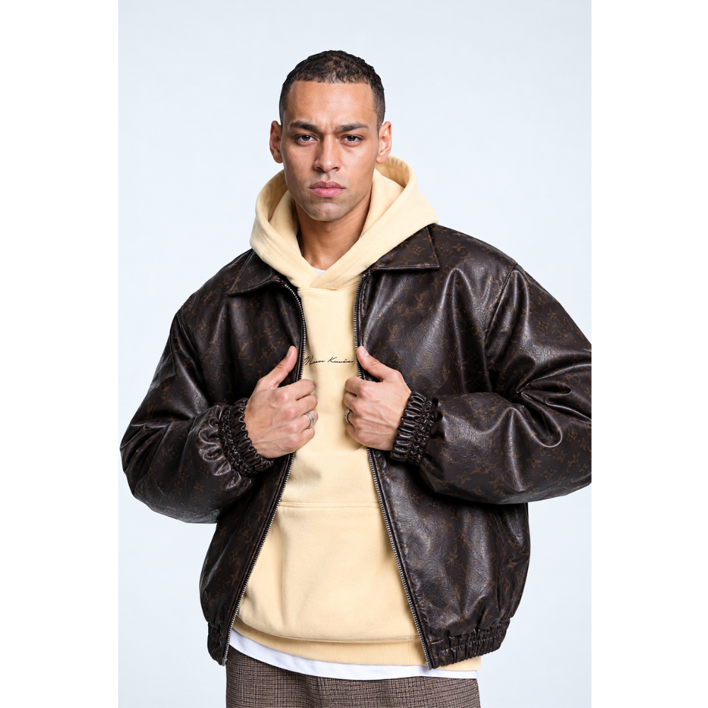 Karl Kani Cursive PU Leather Coach Jacket - Brown