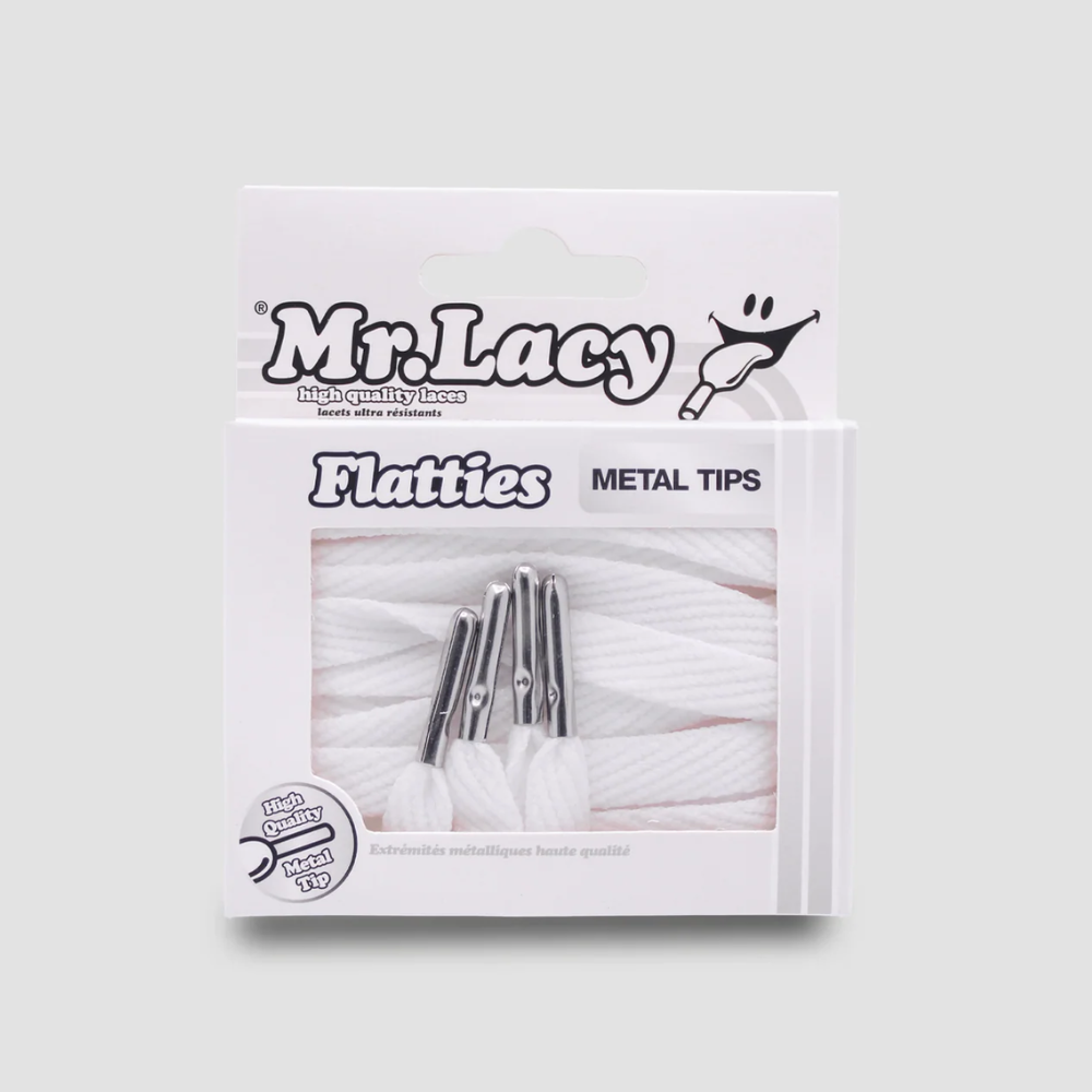 Mr. Lacy Flatties Metal Tip 130cm Laces - White Silver