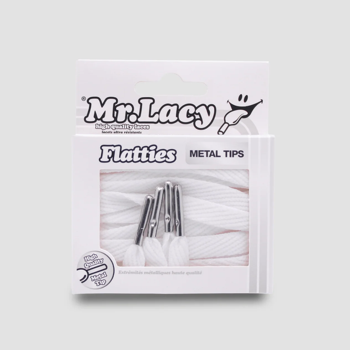 Mr. Lacy Flatties Metal Tip 130cm Laces - White Silver