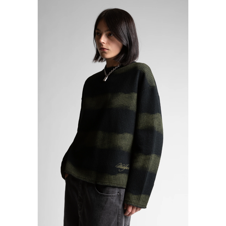 Wasted Paris Crewneck Script Striped - Army Green