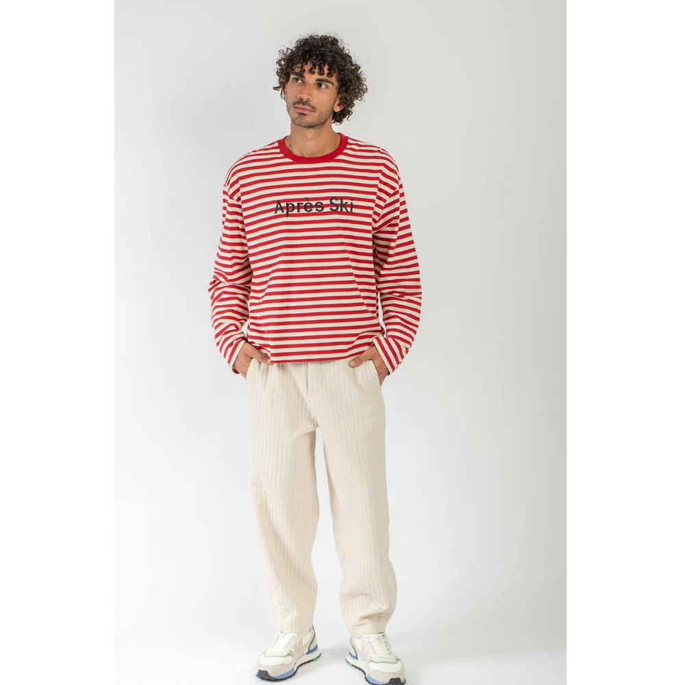 Kaotiko Stipes Apres Ski Longsleeve T-Shirt - Ivory / Burgundy
