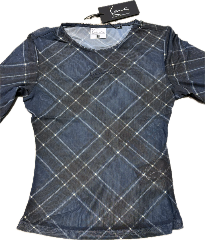 Karl Kani Signature  Check Mesh Longsleeve - Blue Black Off White