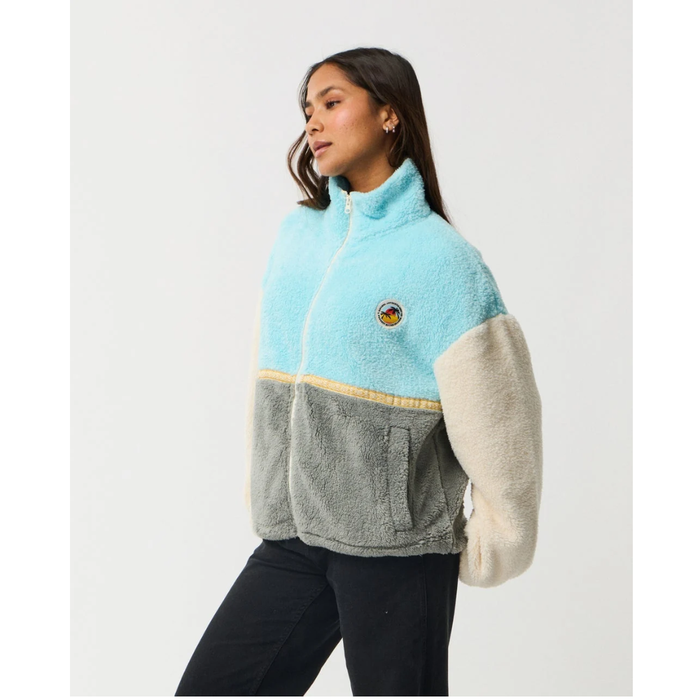 Ripcurl Surf Revival Heritage Zip Through Polar Fleece - Light Blue Bone