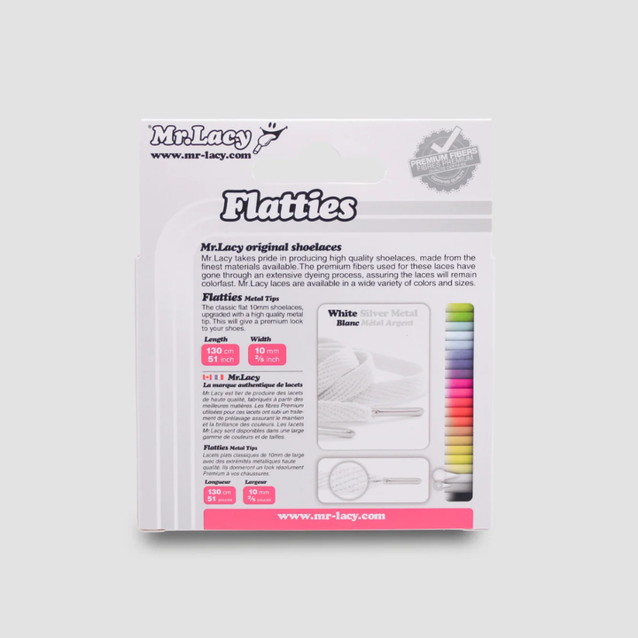 Mr. Lacy Flatties Metal Tip 130cm Laces - White Silver