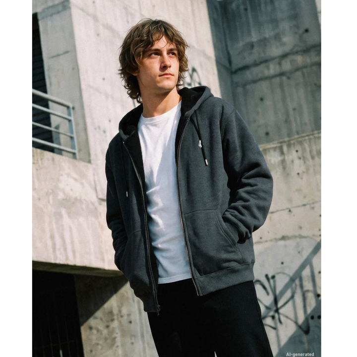 Volcom Single Lined Stone Sherpa Zip Hoodie - Heather Black