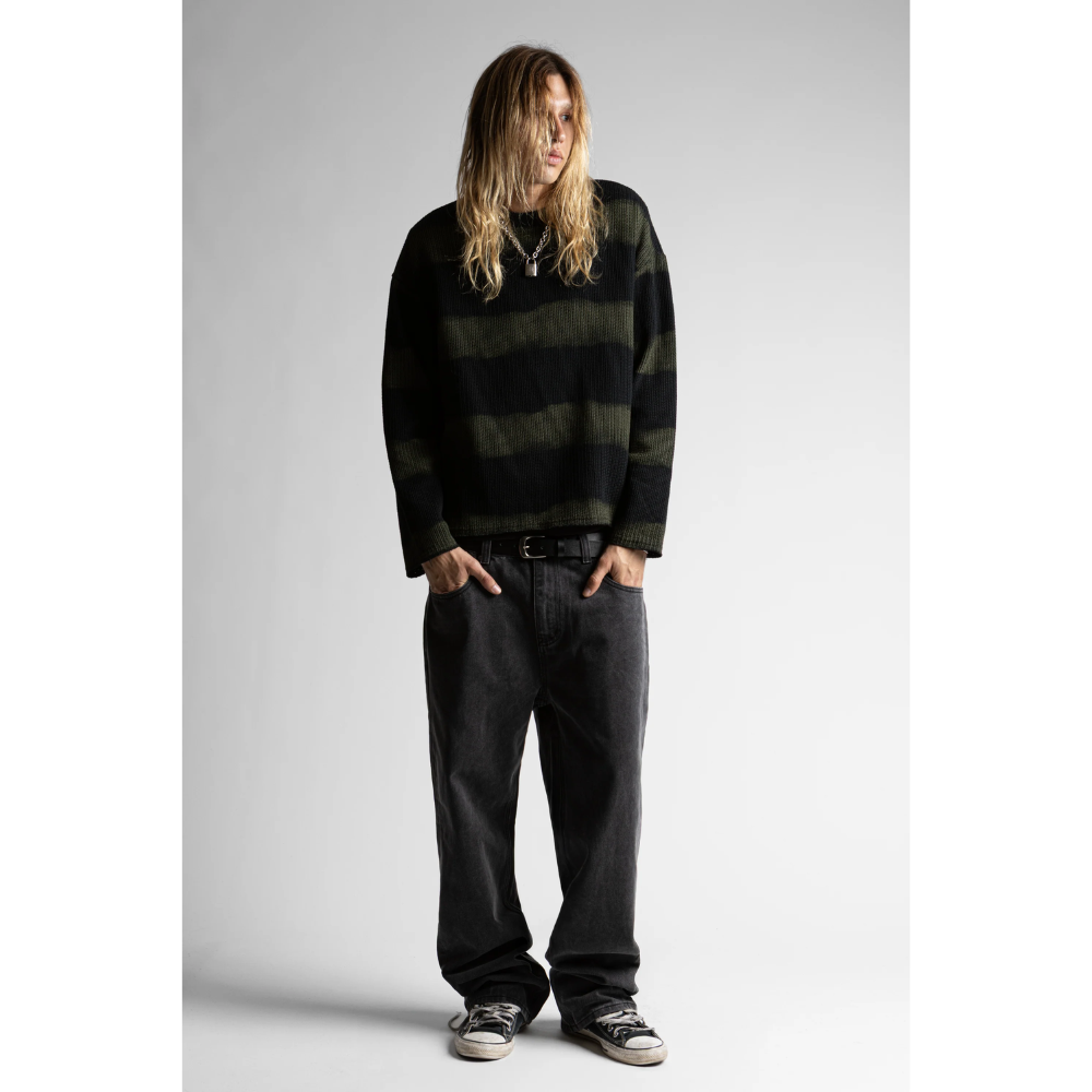 Wasted Paris Crewneck Script Striped - Army Green