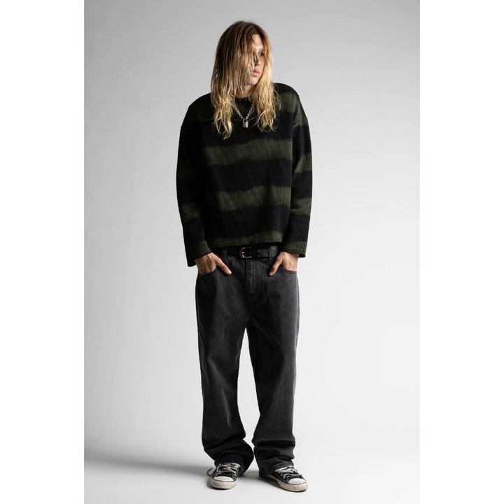 Wasted Paris Crewneck Script Striped - Army Green