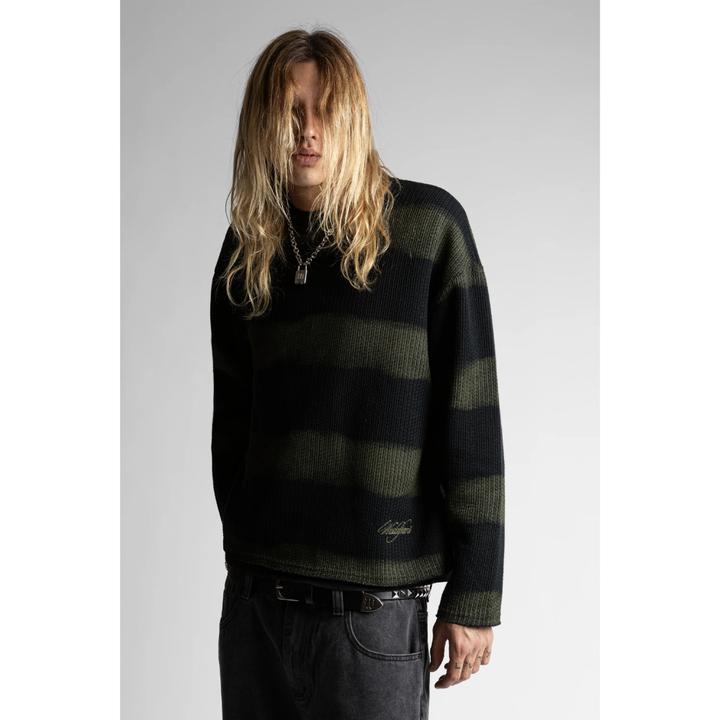 Wasted Paris Crewneck Script Striped - Army Green