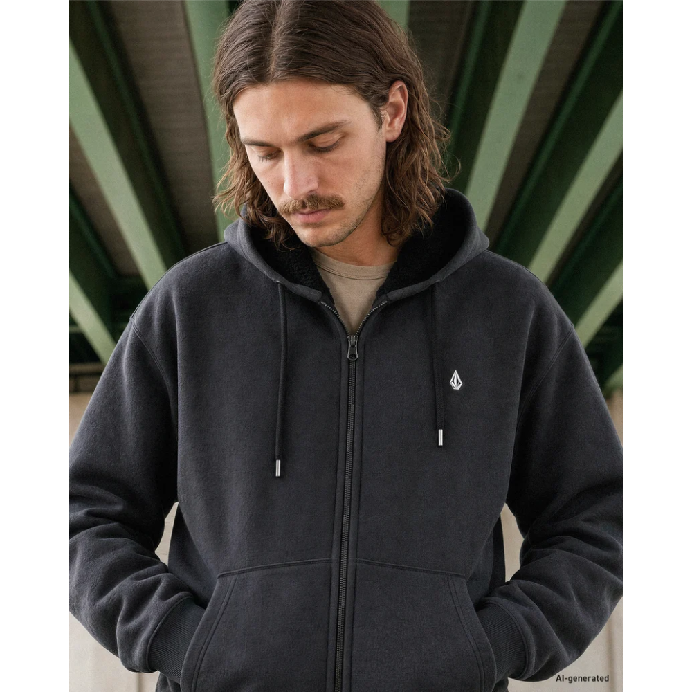 Volcom Single Lined Stone Sherpa Zip Hoodie - Heather Black