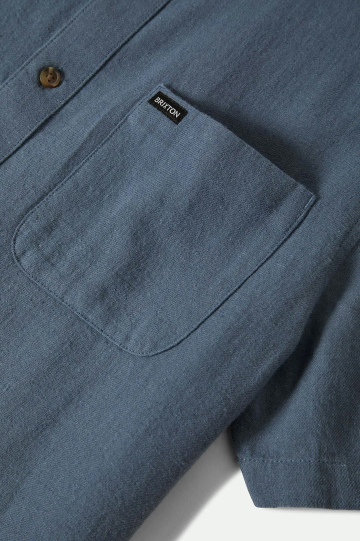 Brixton Charter Organic Cotton Linen Blend S/S Kurz Arm  Shirt - Azure Blau