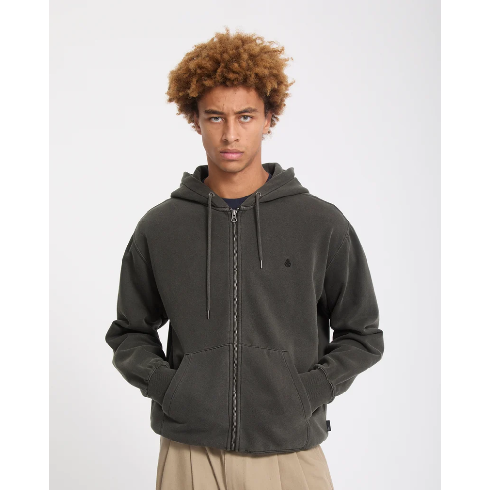Volcom Single Stone Zip Sweatshirt - Rinsed Black RIB