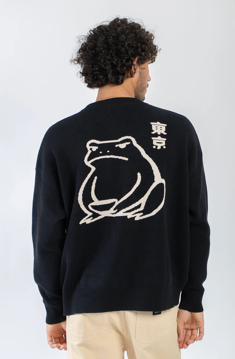Kaotiko Ramen Frog Jersey Stick Pulli - Schwarz