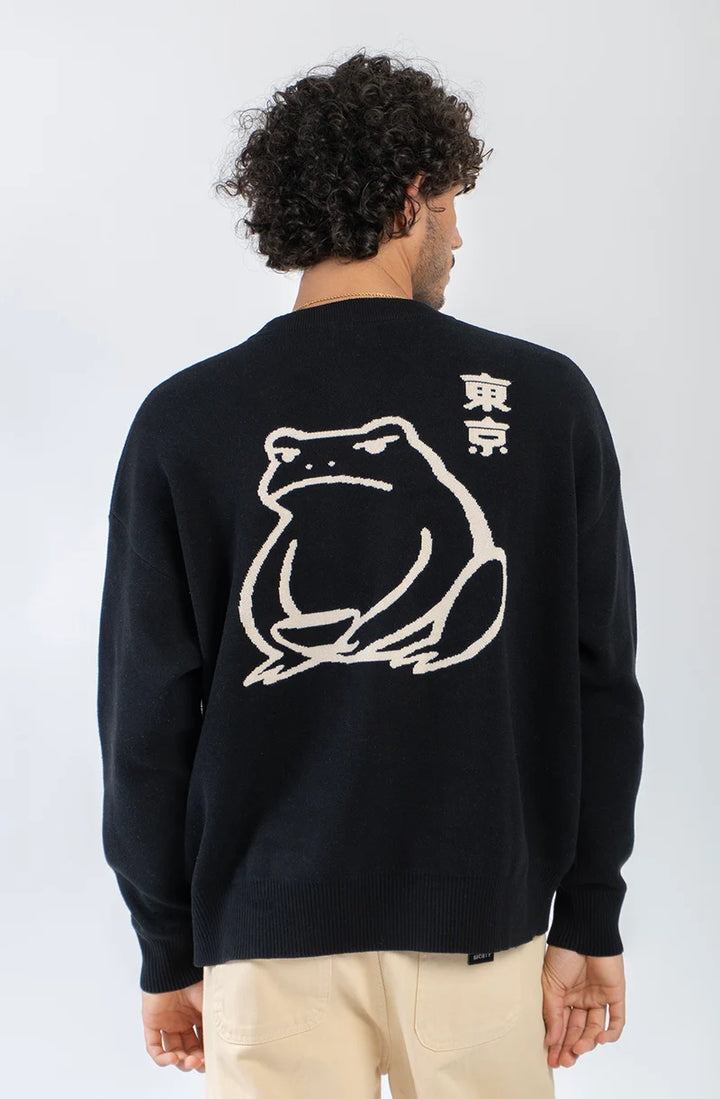 Kaotiko Ramen Frog Jersey Stick Pulli - Schwarz