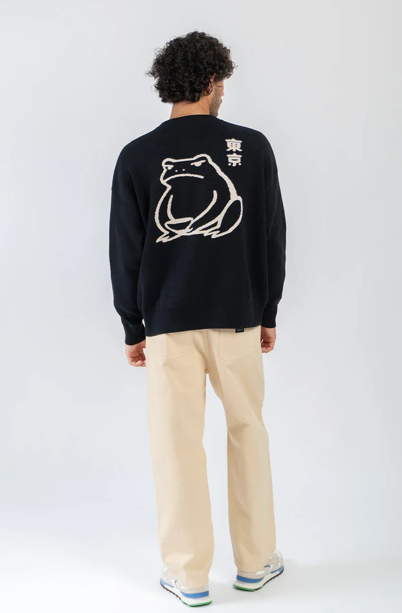 Kaotiko Ramen Frog Jersey Stick Pulli - Schwarz