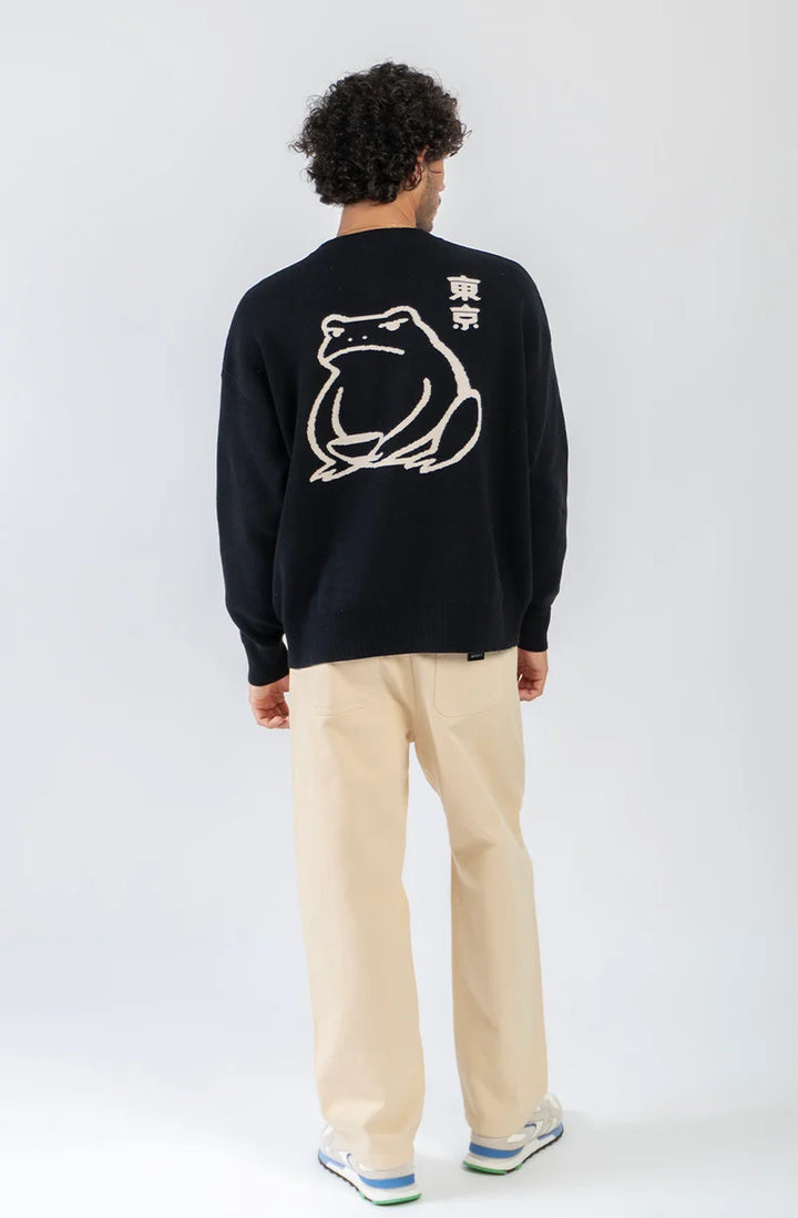 Kaotiko Ramen Frog Jersey Stick Pulli - Schwarz