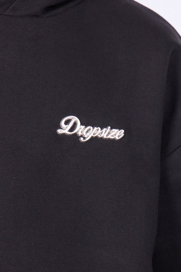 Dropsize HD-410 HEAVY OVERSIZE SCRIPT LOGO HOODIE BLACK