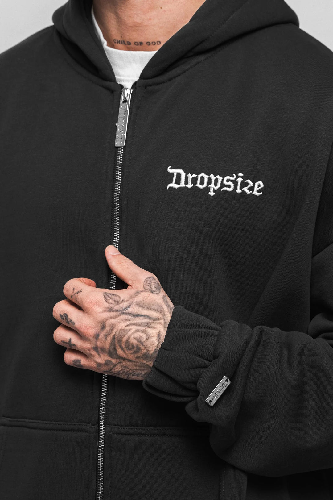 Dropsize ZH-001 SUPER HEAVY OVERSIZE BLANK ZIP HOODIE - Washed Black