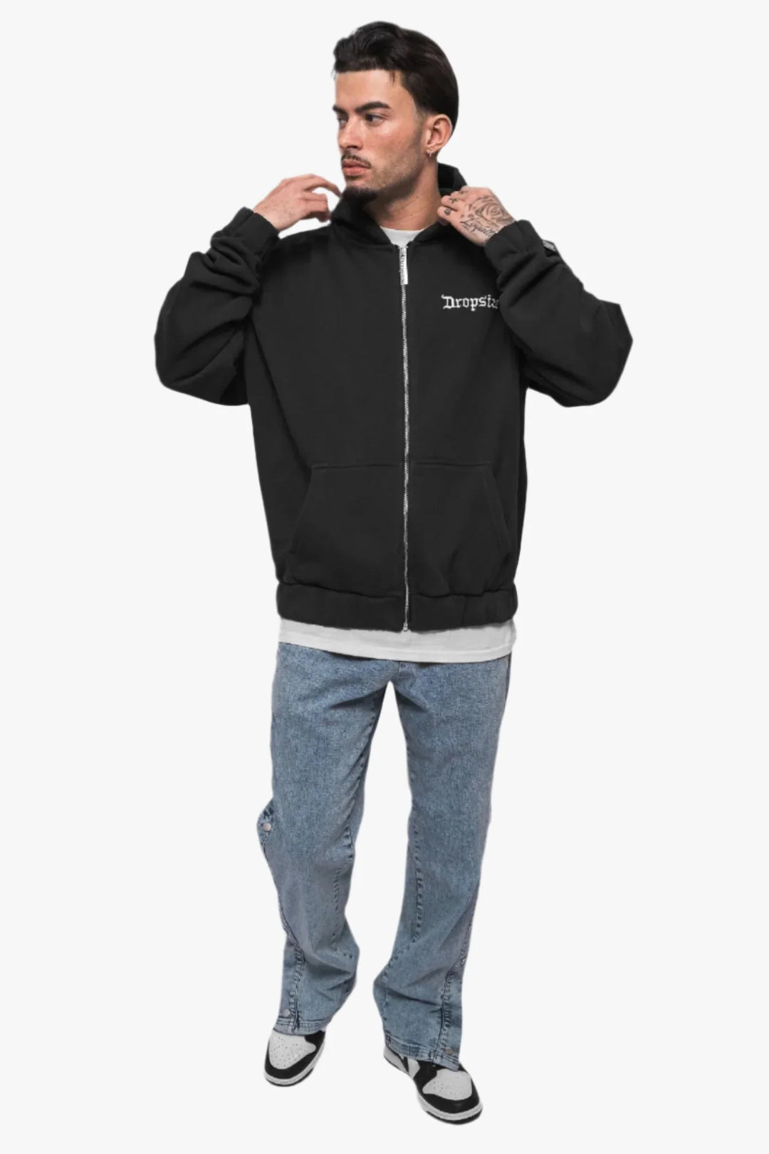 Dropsize ZH-001 SUPER HEAVY OVERSIZE BLANK ZIP HOODIE - Washed Black