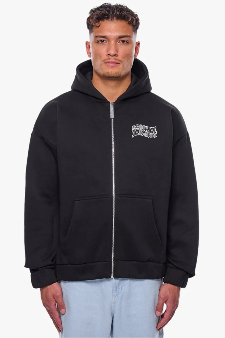 Dropsize ZH-010 HEAVY OVERSIZE MIRRORED LOGO ZIP-HOODIE Black